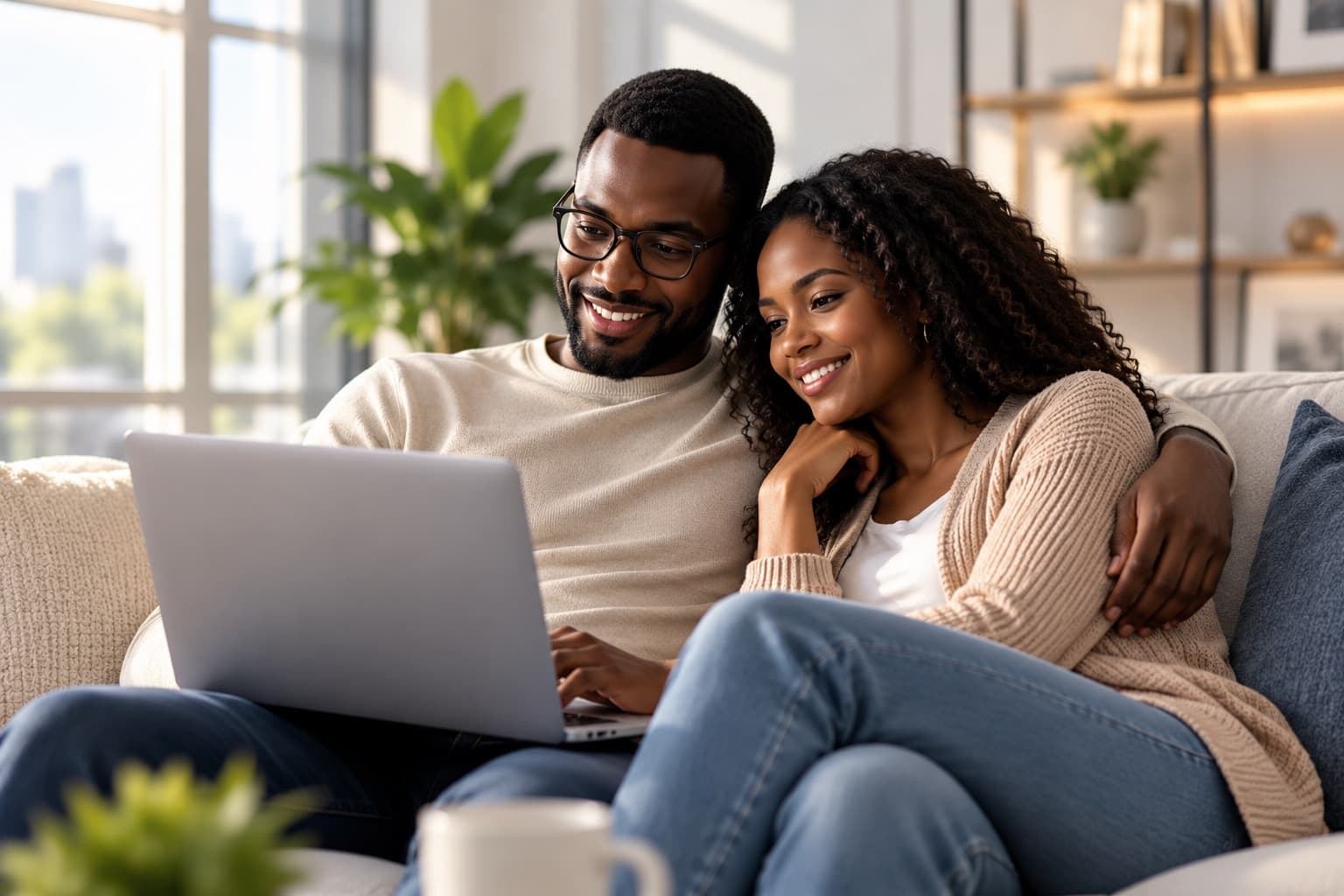 Couple planning finances together